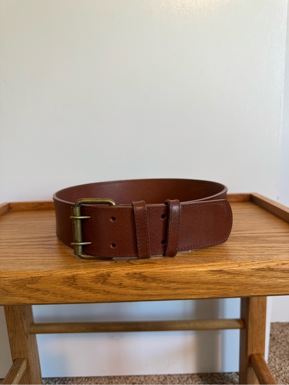 Classic Brown Leather Belt with Brass Buckle